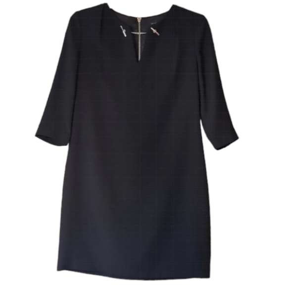 Ted Baker London Women's Dress Black Toggle Chain Gold Hardware LBD Size 3 8 10 - Picture 2 of 13